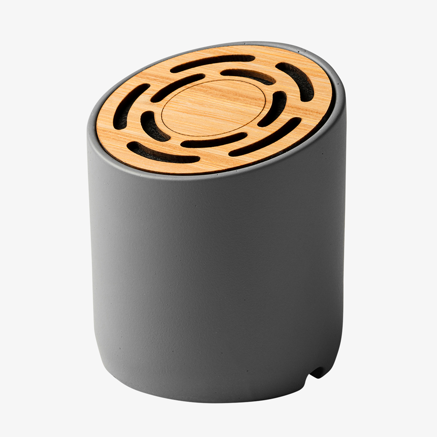Runder Bluetooth-Lautsprecher mit Beton und Bambus, unveredelt