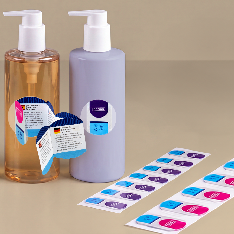 Runde Booklet-Etiketten mit zwölf Seiten als neutrale Muster zum Ausprobieren