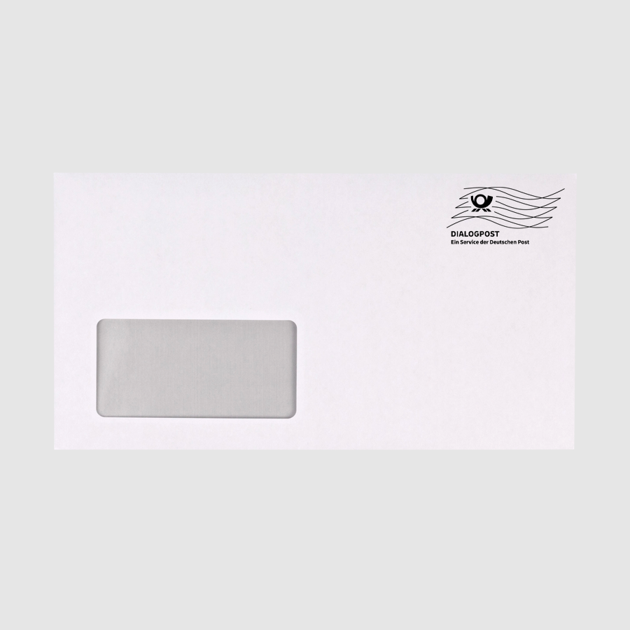Unbedruckter Briefumschlag im Sonderformat 235 x 125 mm, mit Frankierwelle