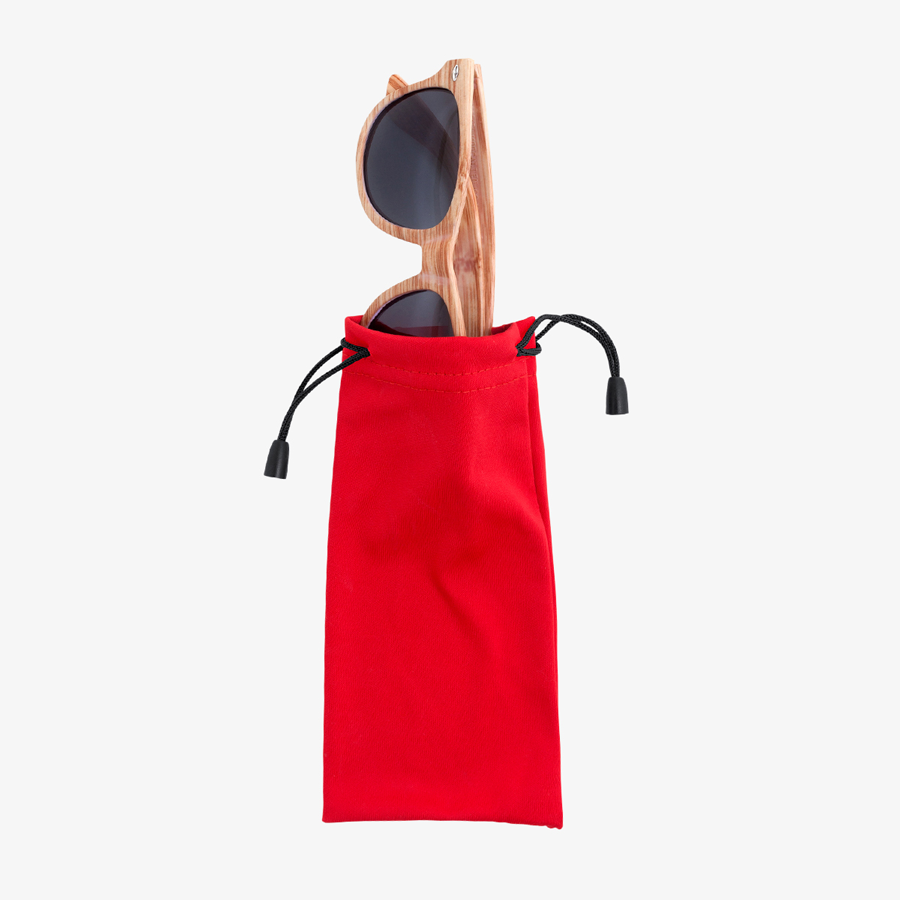 Rotes Brillenetui aus Polyester mit Kordelzug, unveredelt, Lieferung ohne Brille