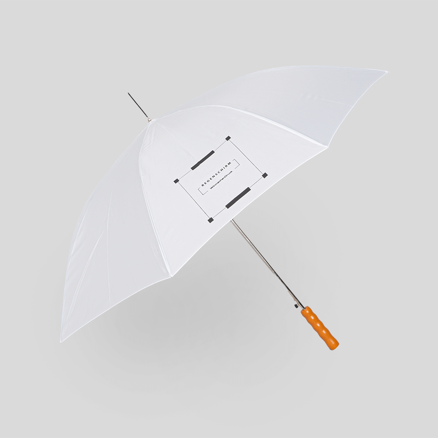 Geöffneter Budget-Stockschirm mit Automatik und einfarbigem Druck auf einem Schirmsegment