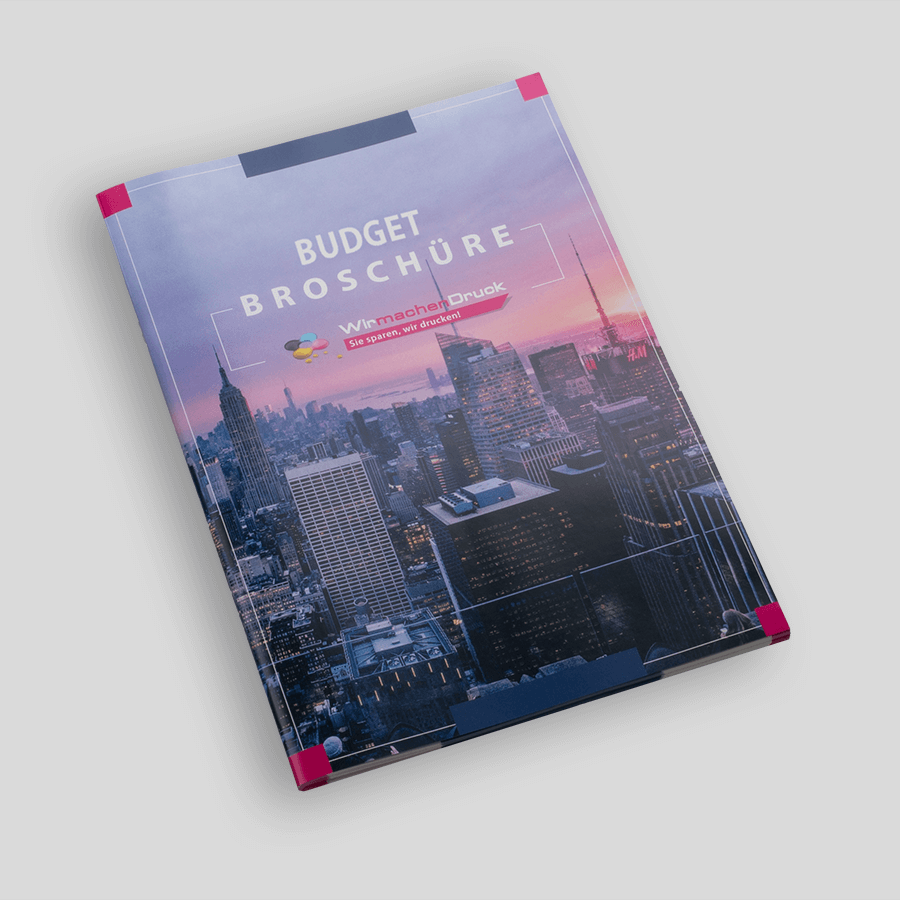 Budget-Broschüre mit Drahtheftung Cover-Ansicht, individuell bedruckbar