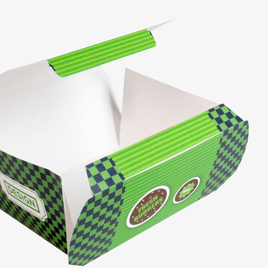 Individuell bedruckte Burgerbox in der Größe L mit Einstecklasche