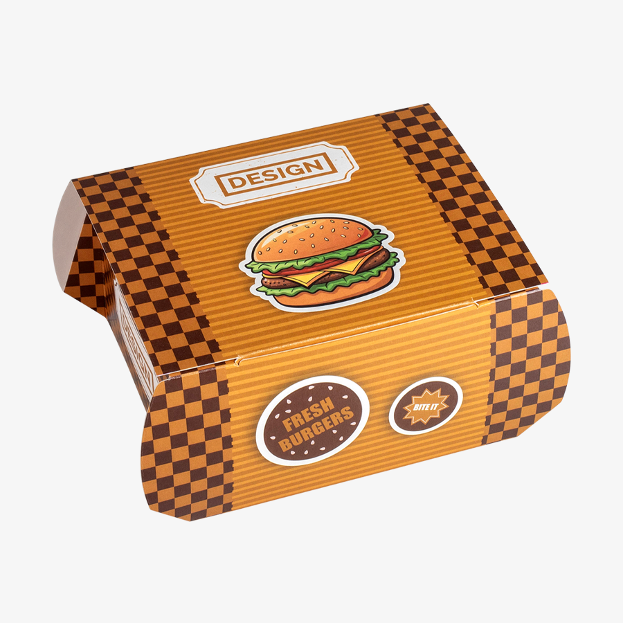 Burgerbox mit Einstecklasche in Größe M, individuell bedruckt