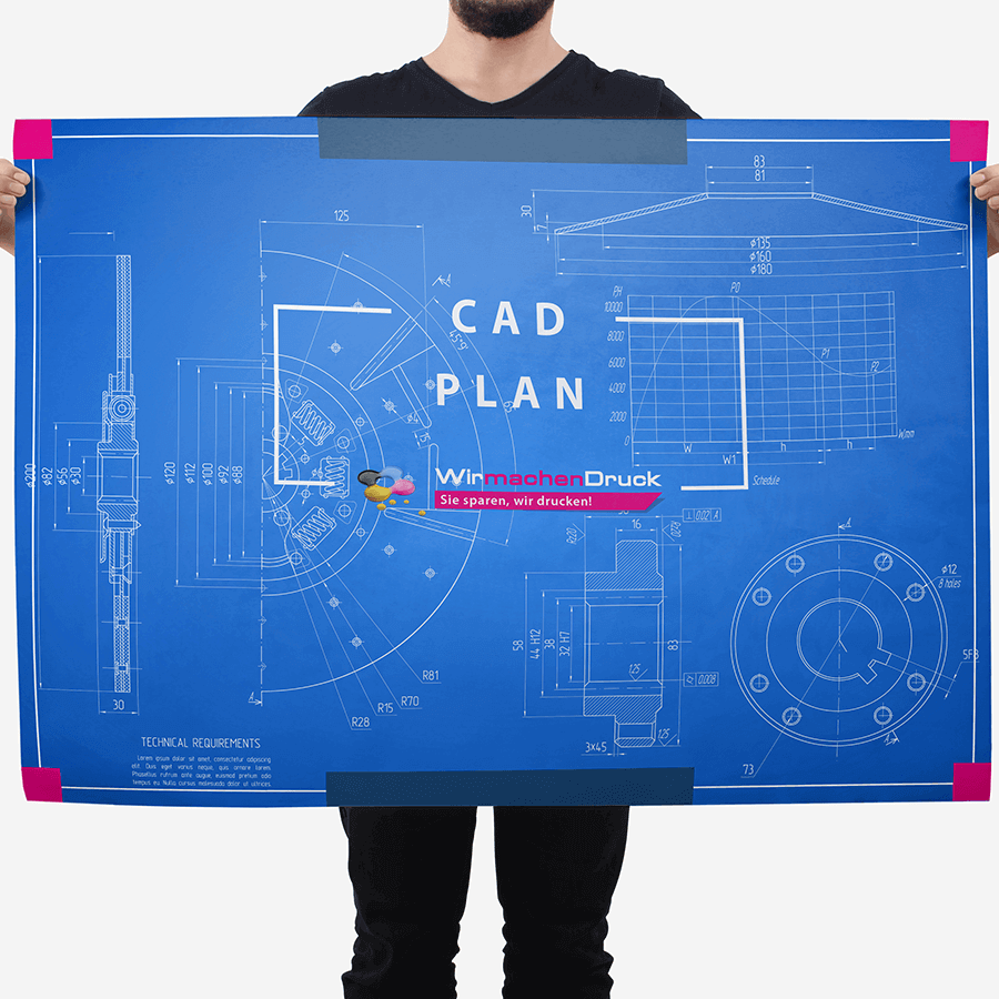 CAD-Plan im Querformat mit individuellem Druckmotiv 