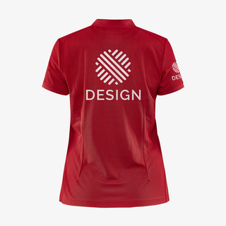 Rotes Craft-Poloshirt für Damen, mit Ihrem Design auf dem Rücken und dem Ärmel