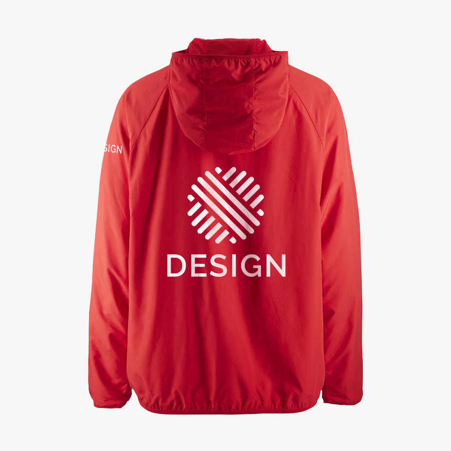 Rote Craft-Windjacke für Damen mit individuellem Druck auf dem Rücken