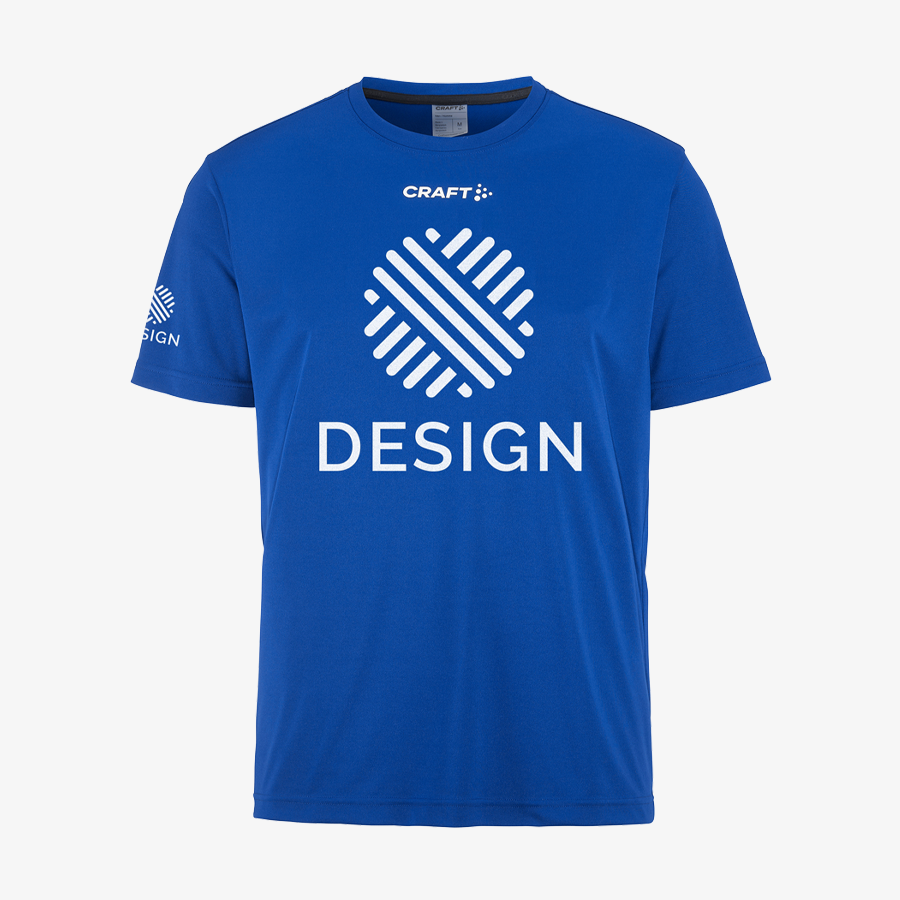Blaues Craft-T-Shirt für Herren mit individuellem Druck vorne und am Ärmel