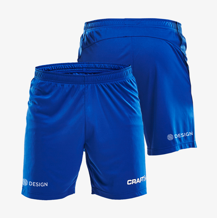 Blaue, individuell bedruckte Craft-Shorts für Herren in der Vorder- und Rückansicht