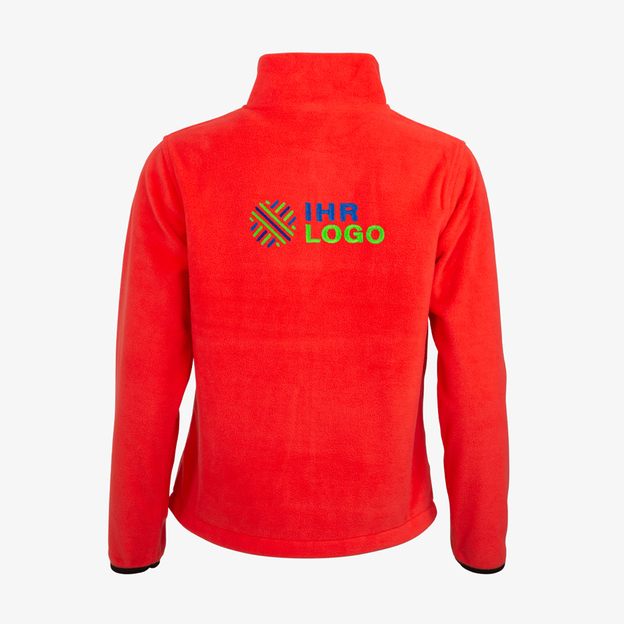 Rote Premium-Fleecejacke für Damen von Result Core, mehrfarbig auf dem Rücken bestickt