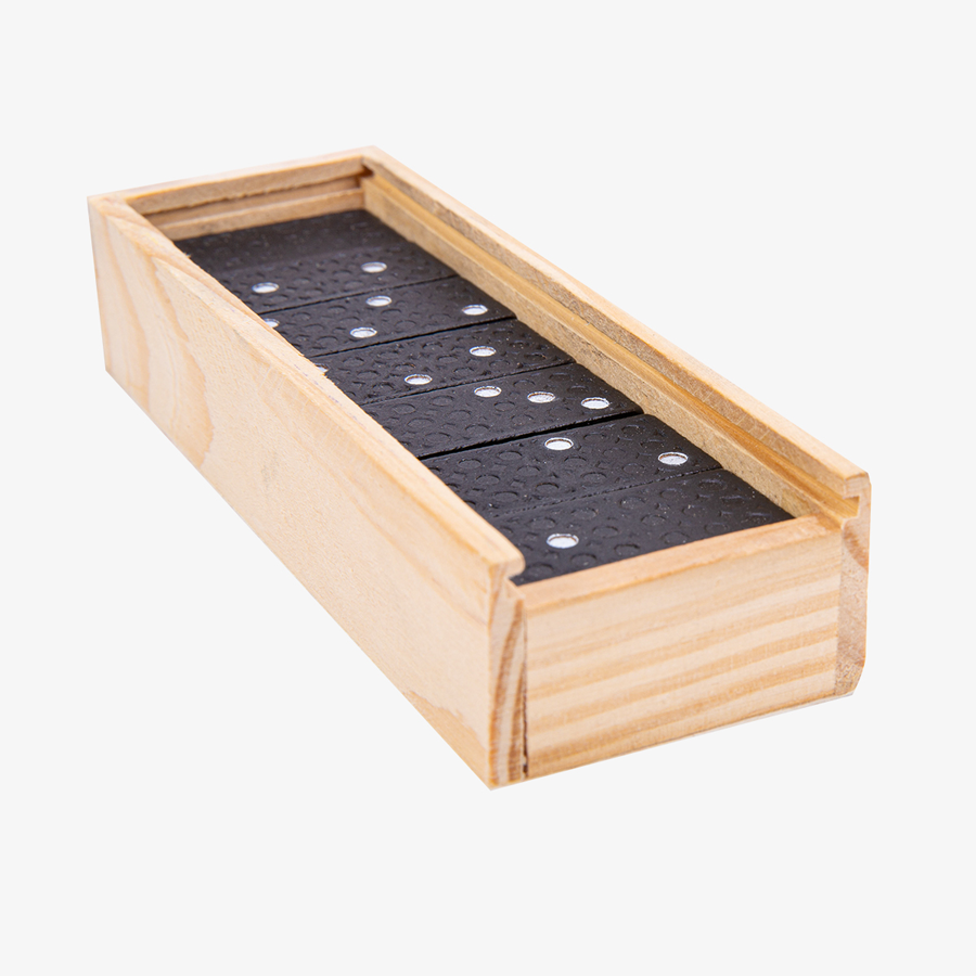Dominospiel in hochwertiger Holzbox mit individuell bedruckbarem Deckel