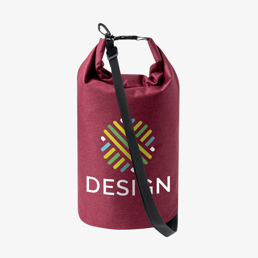 Bedruckter Drybag mit 10 Litern Fassungsvermögen und praktischem Rolltop-Verschluss