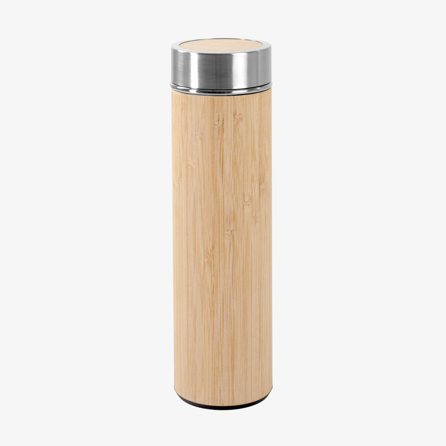 Edelstahlflasche mit Außenhülle aus Bambus (500 ml), ohne Werbeanbringung