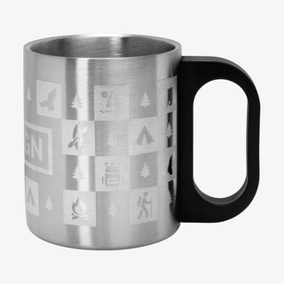 Rundum gravierte Edelstahl-Thermotasse mit Kunststoffgriff für 175 ml Inhalt