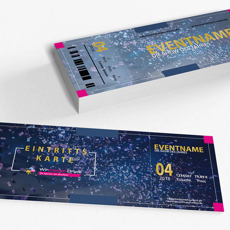 Eintrittskarten mit Sonderfarbe Gold, individuell im Wunschdesign bedruckbar