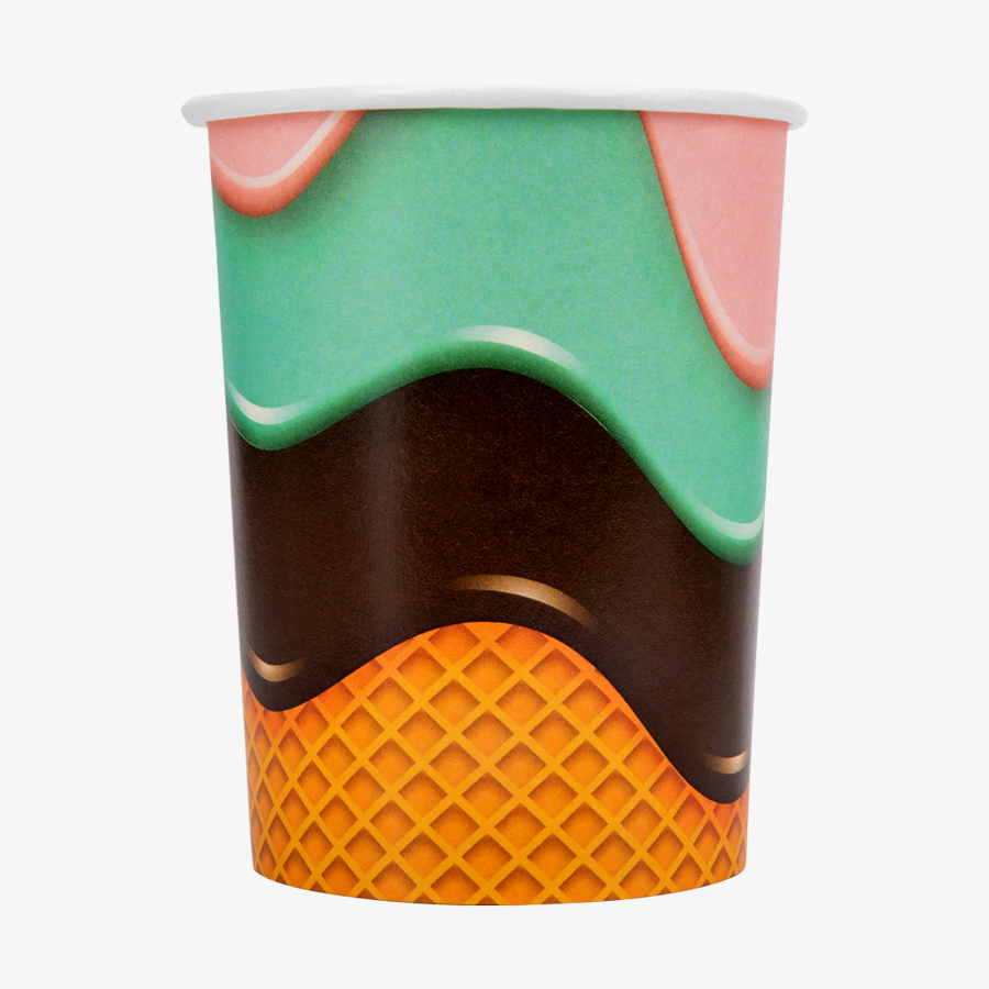 Bio-Eisbecher mit 400 ml Fassungsvermögen, individuell und 4/0-farbig bedruckt mittels Offsetdruck