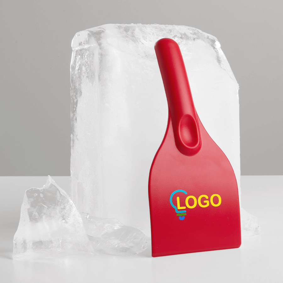 Eiskratzer aus recyceltem Kunststoff, in Rot, individueller Druck auf der Vorderseite
