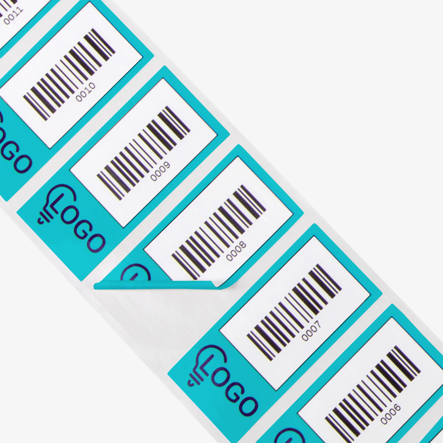 Vollfarbig bedruckte Etiketten mit fortlaufender Codierung in Form eines Barcodes