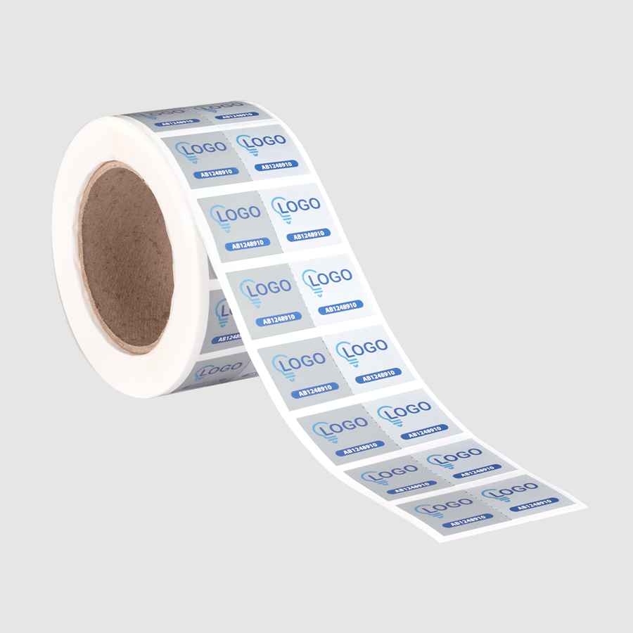 Rechteckige Etiketten mit Perforation auf Rolle und individuellem, vollfarbigem Druck