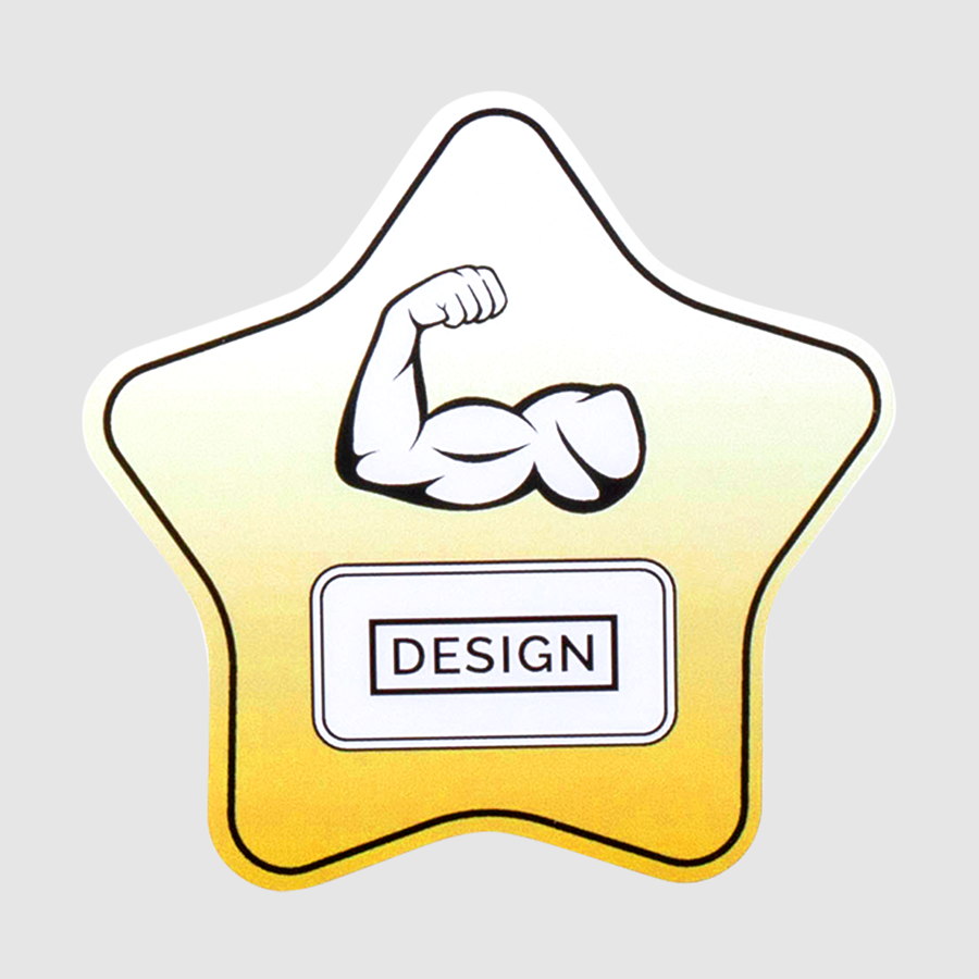 Stark haftendes Etikett bedruckt mit eigenem Design in Freiform: Stern