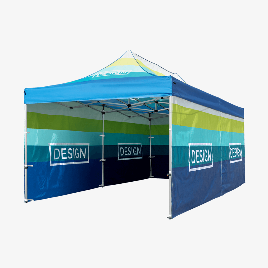 3 x 6 m großer Faltpavillon, innen und außen vollfarbig bedruckt im eigenen Design