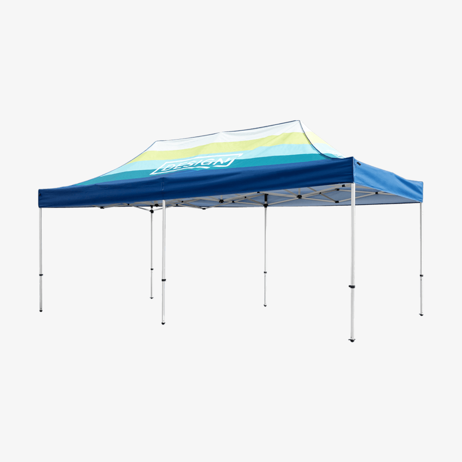 Faltpavillon im Format 3 x 6 m mit individuell gestaltetem Dach, ohne Seitenwände