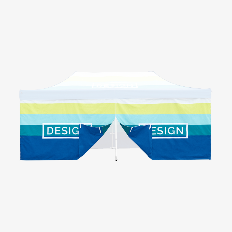 Beidseitig bedruckte Rückwand für einen Faltpavillon der Größe 3 x 6 m