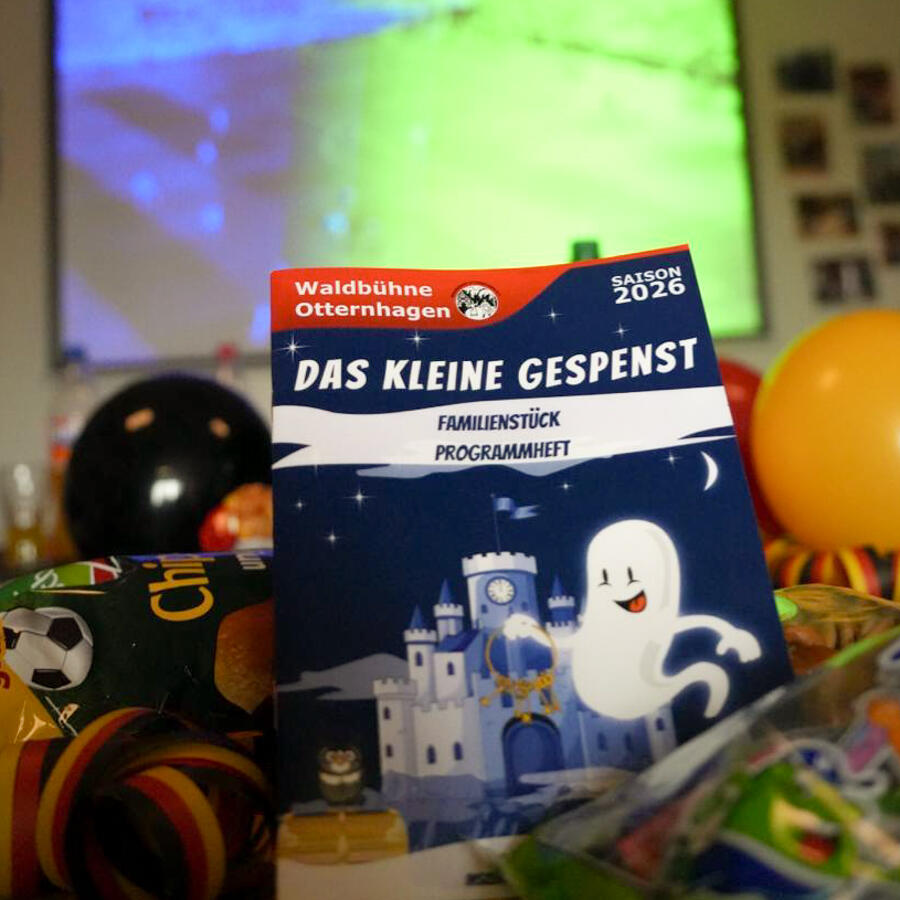 Einsendung WIRmachenFANS-Gewinnspiel: Flyer mit Gespenst vor TV mit Fußballspiel