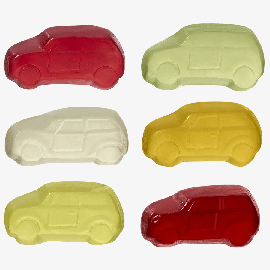 Leckere und farbenfrohe Fruchtgummis in Autoform und mit 10% Fruchtgehalt
