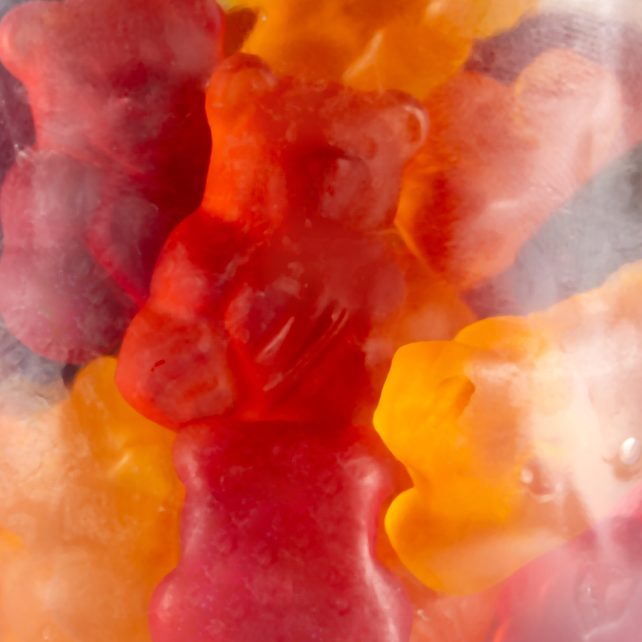 Detailansicht Fruchtgummis im Glas, Fruchtsaftbären mit 20 % Fruchtsaft