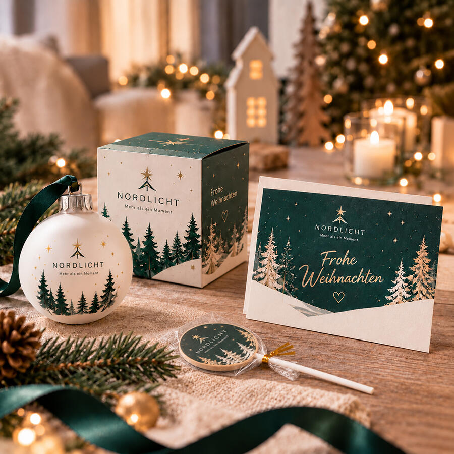 Geschenktipp 1 zu Weihnachten mit Schoko-Lolli, Weihnachtskugel, -kugelverpackung und Karte