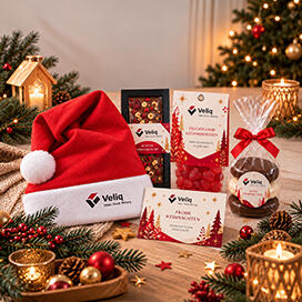 Geschenktipp 2 zu Weihnachten mit Schokolade, Glühweinherzen, Lebkuchen, Weihnachtsmütze und -karte