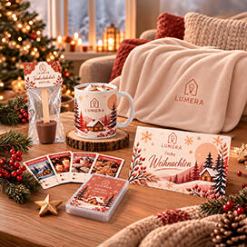 Geschenktipp 4 zu Weihnachten mit Quartettspiel, Fleecedecke, Tasse, Trinkschokolade und Karte