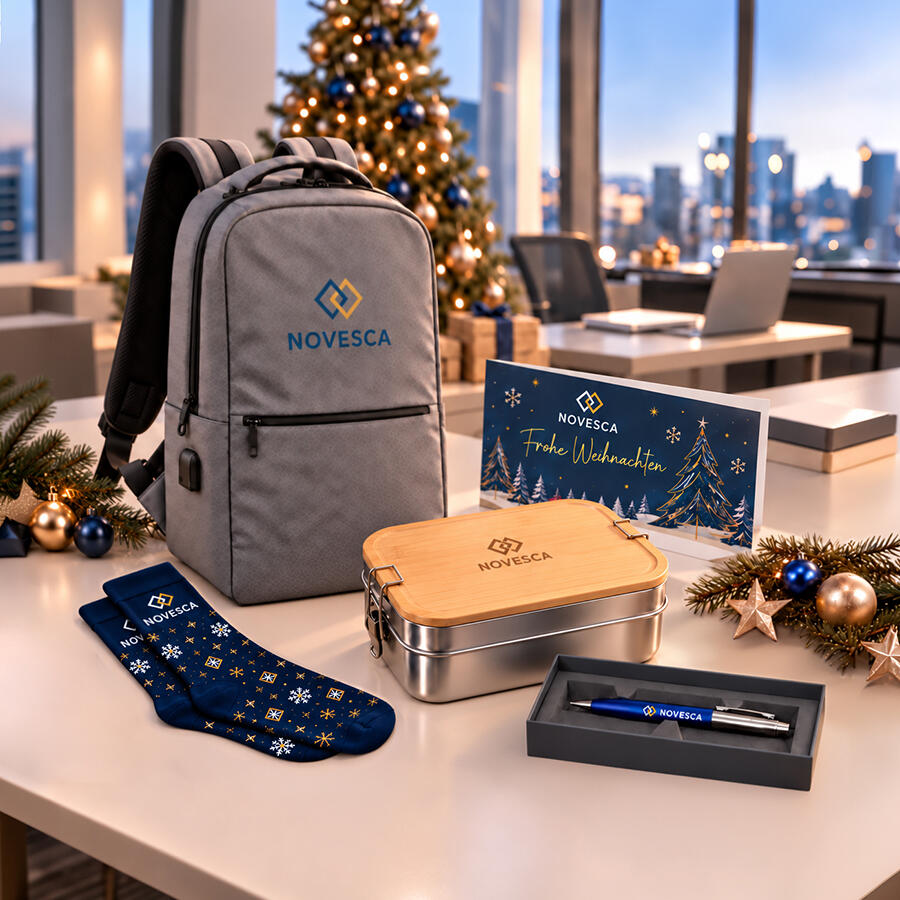 Geschenktipp 6 zu Weihnachten mit Business-Socken, Kugelschreiber, Lunchbox, Laptop-Rucksack etc.