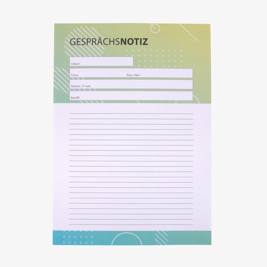 Gesprächsnotizzettel in DIN A4 hoch, 4/0-farbig bedruckt, Offsetpapier