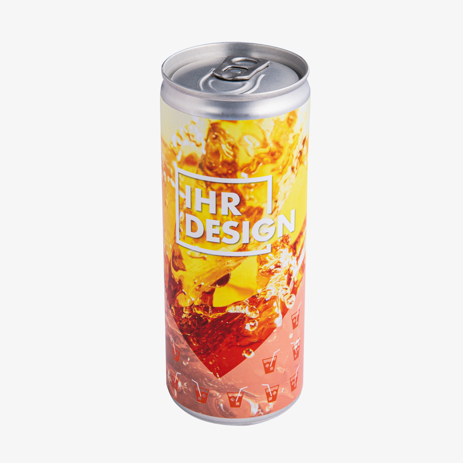 Köstlicher Cola-Orange-Mix in Aluminium-Getränkedose mit individuell bedruckter Folie