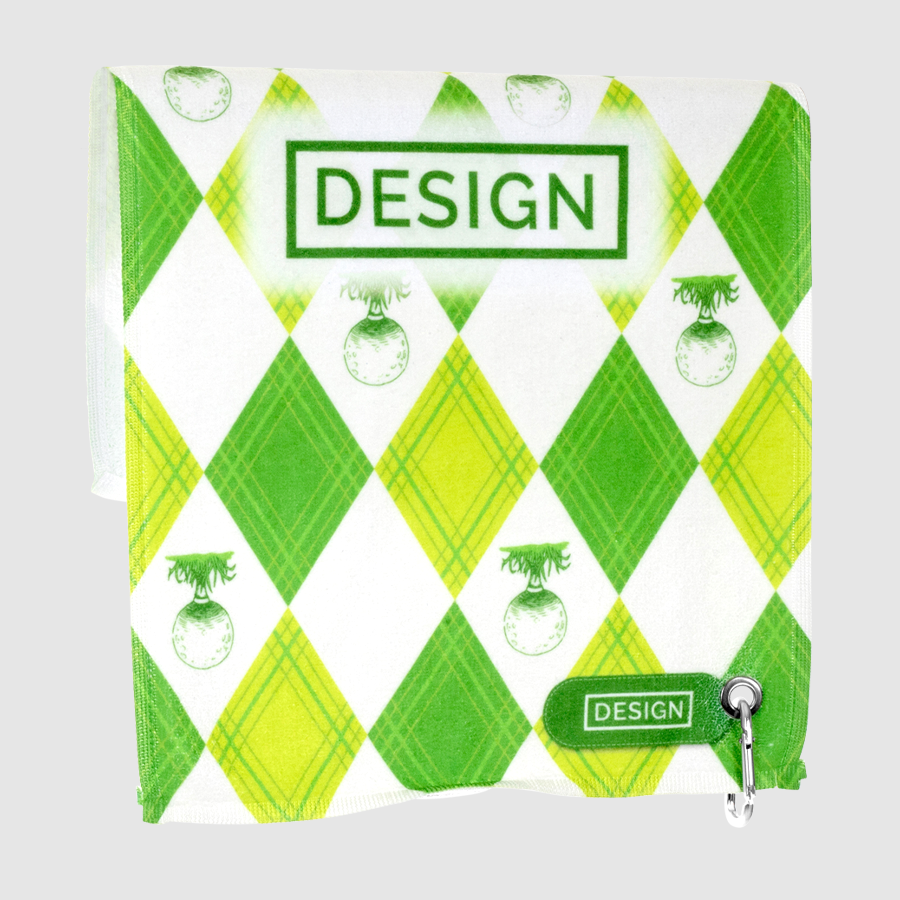 Individuell und vollfarbig bedrucktes Foto-Golfhandtuch mit buntem Design in den Maßen 30 x 50 cm