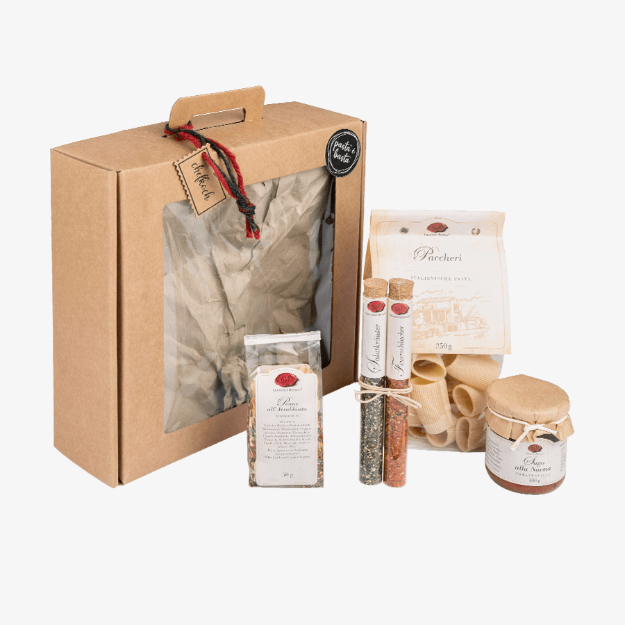 Gourmet-Berner-Präsentbox mit personalisierter Grußkarte sowie Sugo u. v. m.
