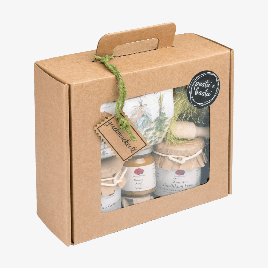 Gourmet-Berner-Präsentbox mit leckerem Pesto, Senf und Co
