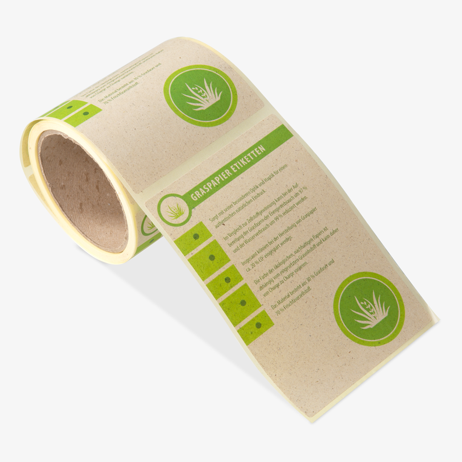 Aufgerollte Graspapier-Etiketten mit individuellem Druck 
