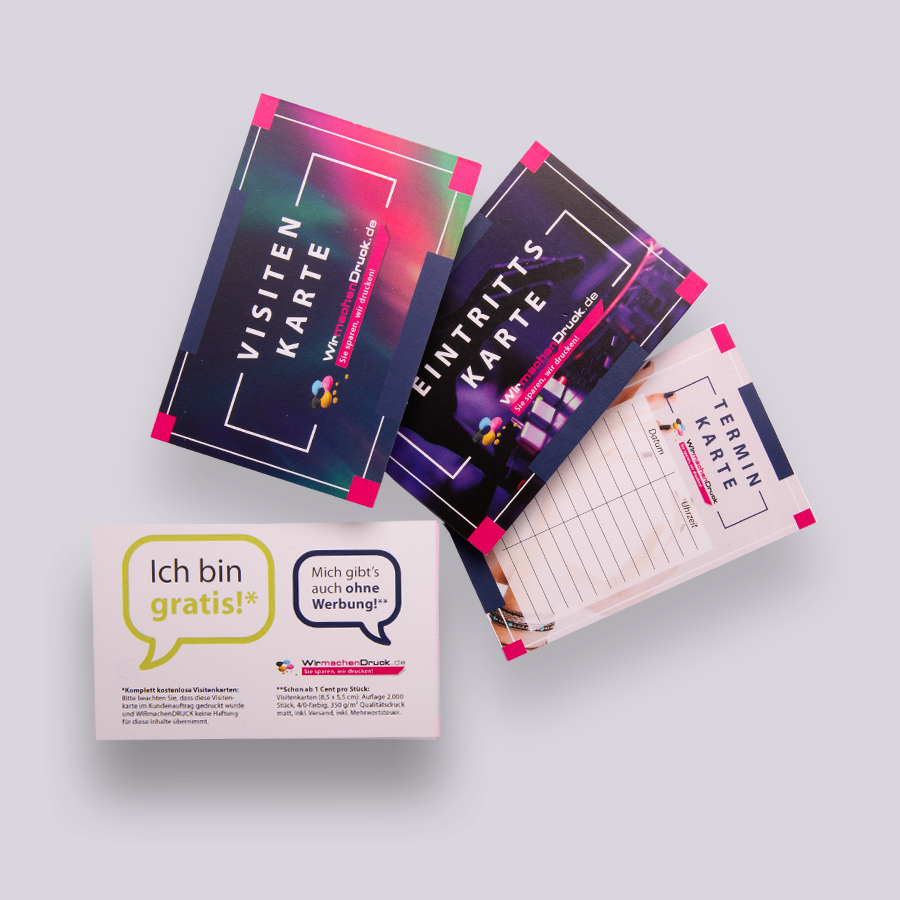 Kostenlose vollfarbig bedruckte Visitenkarten mit Ihrem Design