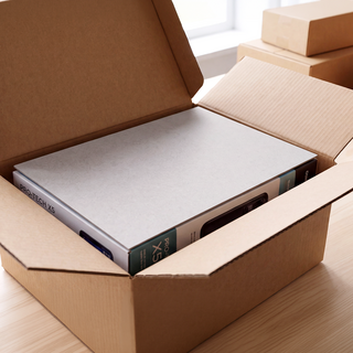 Unbedruckter Graukarton-Zuschnitt als Schutzschicht beim Warentransport in einer Verpackungskiste