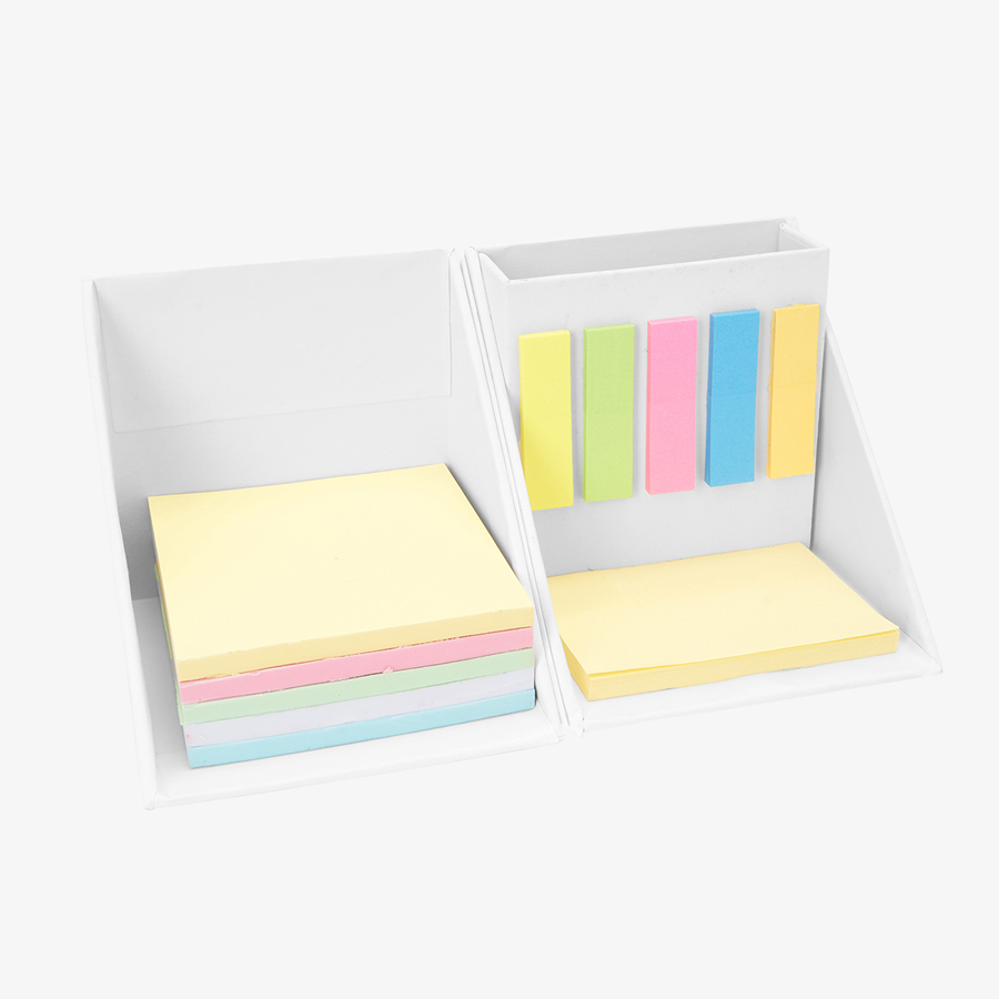 Haftnotizen-Set mit Klebezetteln, farbigen Papiermarkern und Stiftehalter