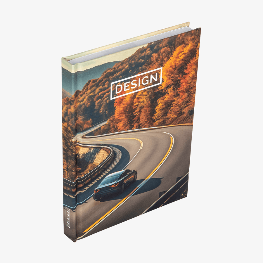 Individuell bedrucktes Hardcover-Buch mit geradem Rücken im Format DIN A5 hoch, Coveransicht