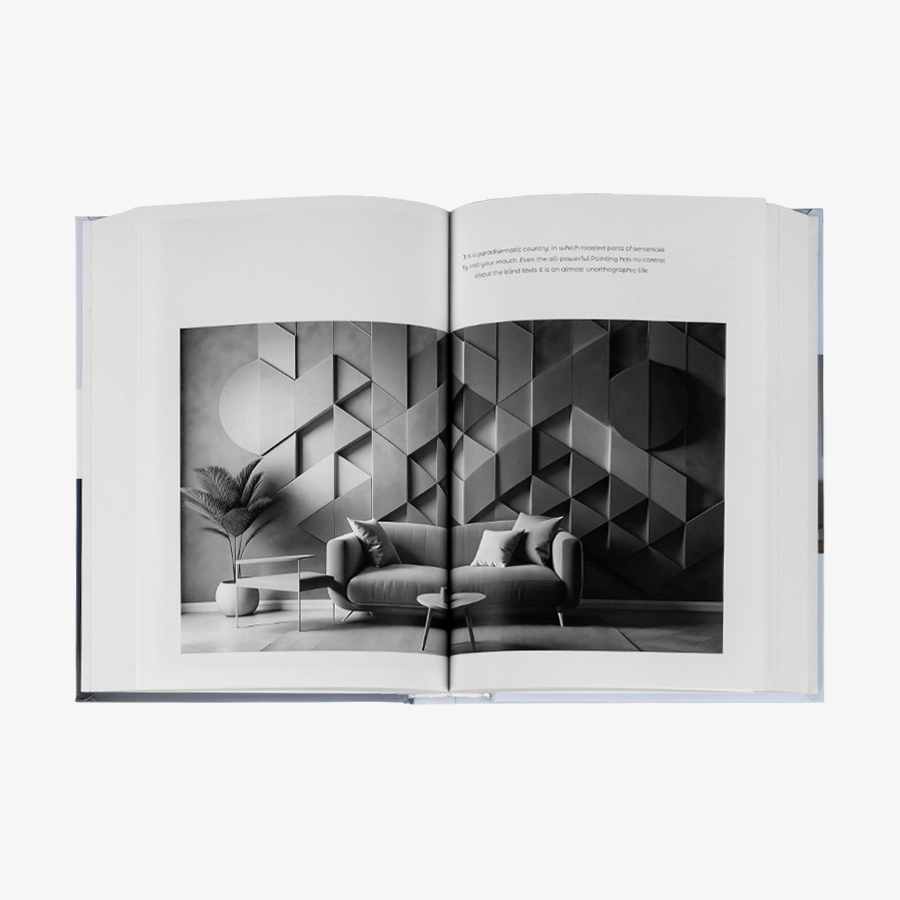 Buch mit rundem Hardcover im Hochformat DIN A5 und schwarz-weißem Inhalt