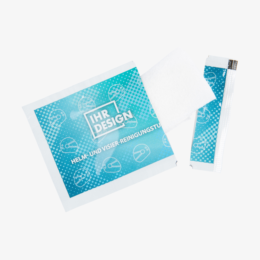 Helm- und Visierreinigunstuch, im Sachet, bedruckt mit Wunschdesign