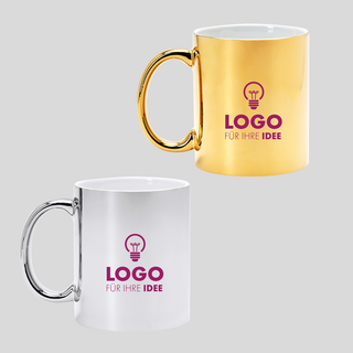Hochglanz-Keramiktasse in Gold und Silber