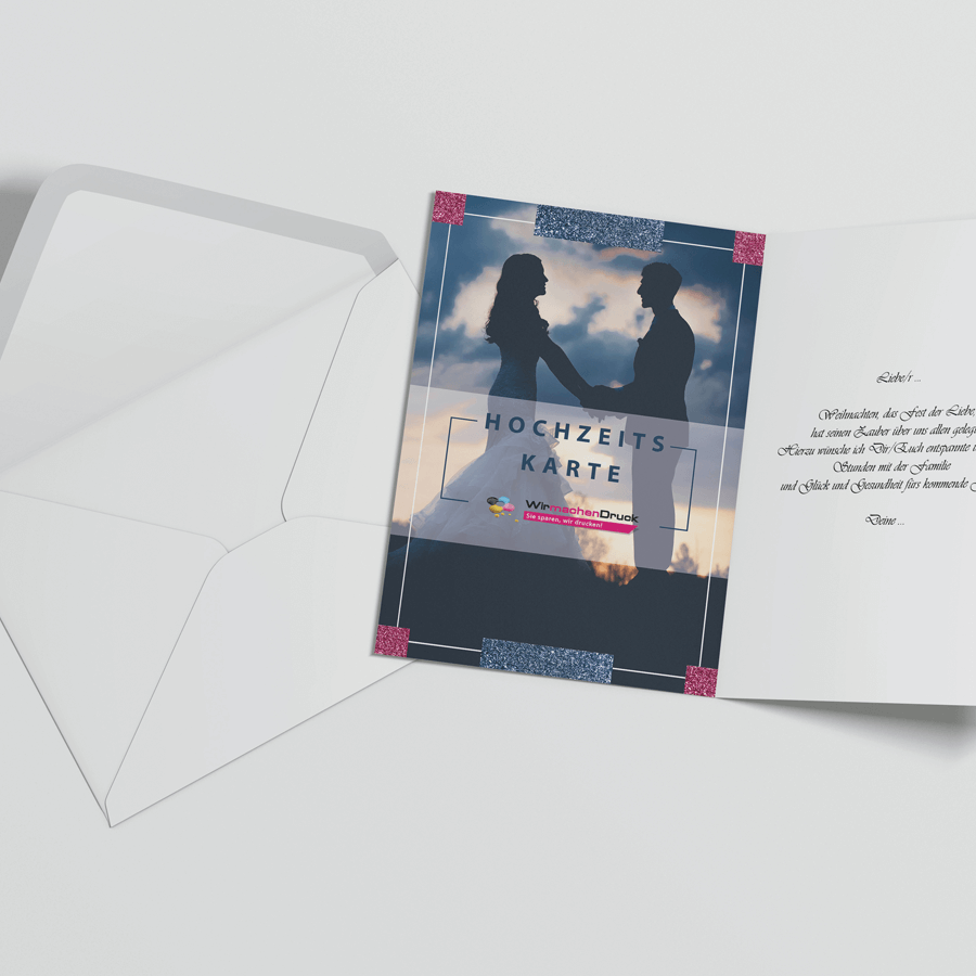 Hochzeitskarte mit Glitzerlack und Umschlag, individuell bedruckbar