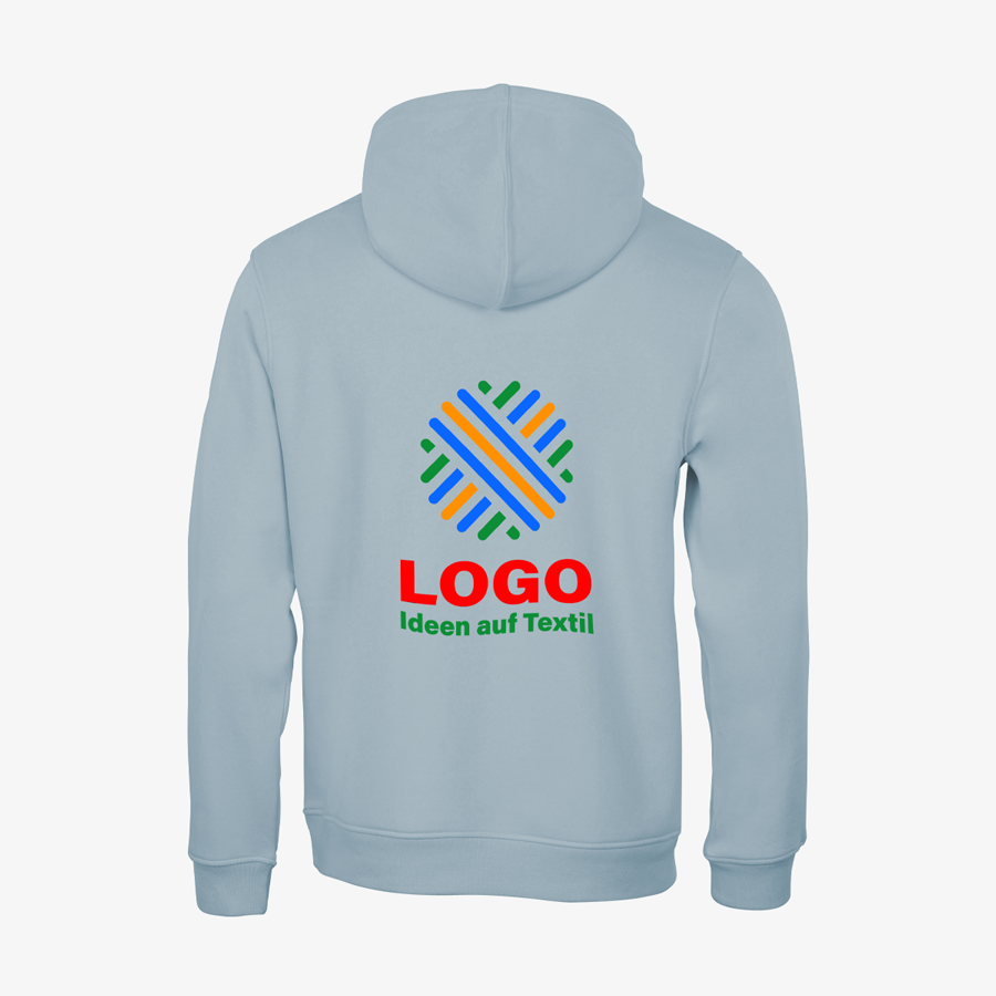 Organic-Hoodie von B&C Collection für Herren, auf der Rückseite bedruckt
