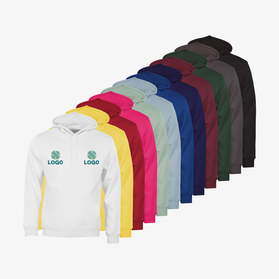 Organic-Hoodies für Herren von B&C Collection in verschiedenen Farben, auf der Brust bestickt